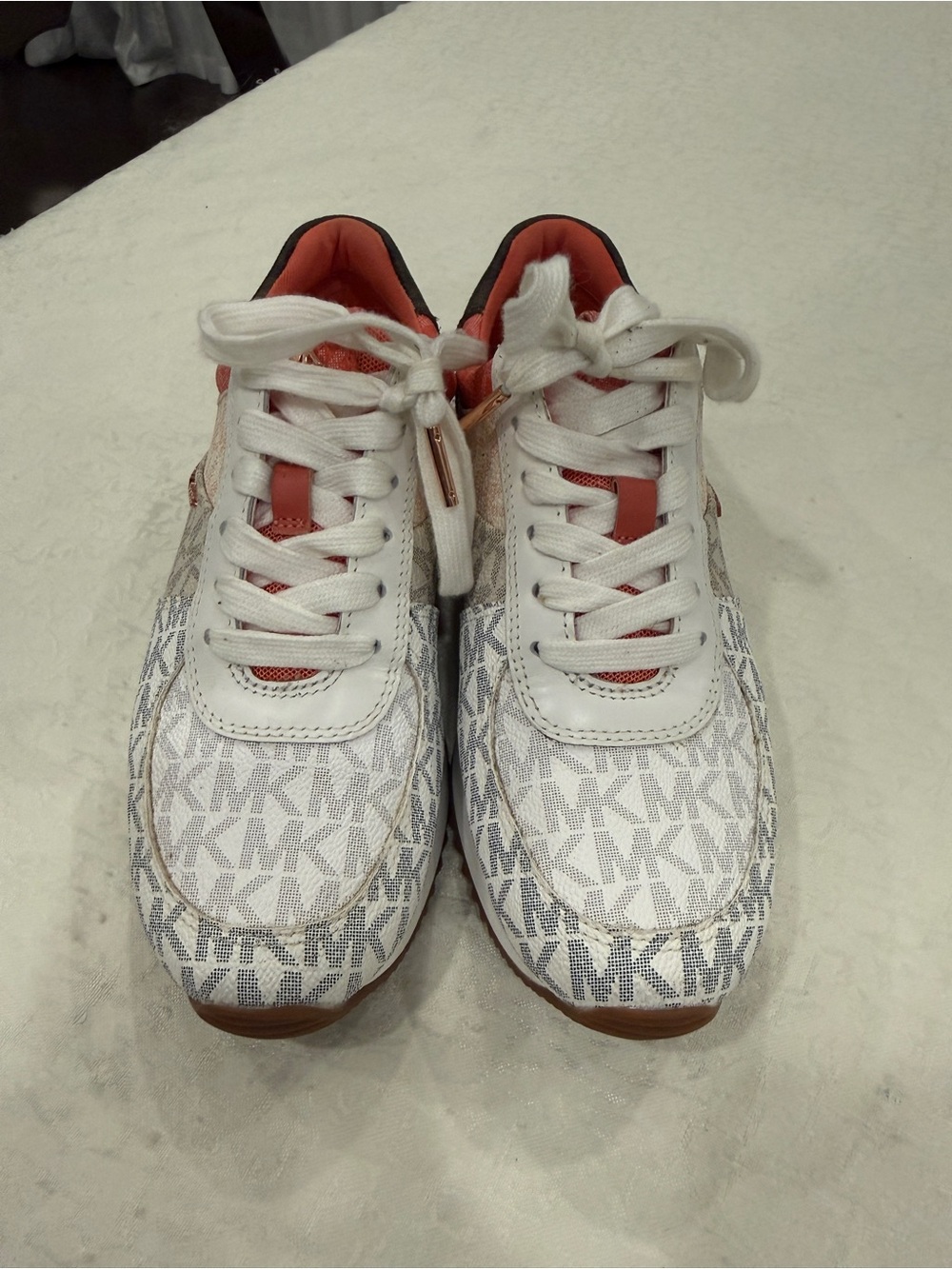 Michael Kors Kids White and Coral Logo Runner Sneakers